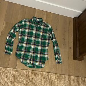 Ralph Lauren Green CLASSIC FIT Plaid THICK  Flannel BUTTON Shirt TOP SMALL S